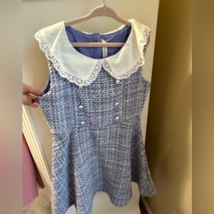Janie and Jack Blue Tweed Dress with White Accents